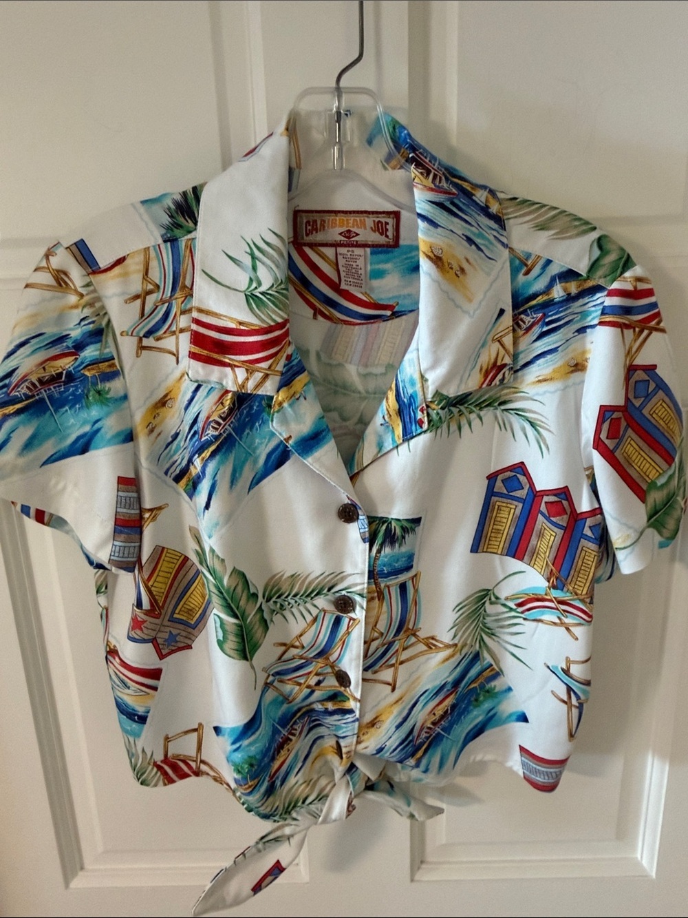 Vintage Caribbean Joe Hawaiian Beach Chair Tropical Tie-Front Blouse SP